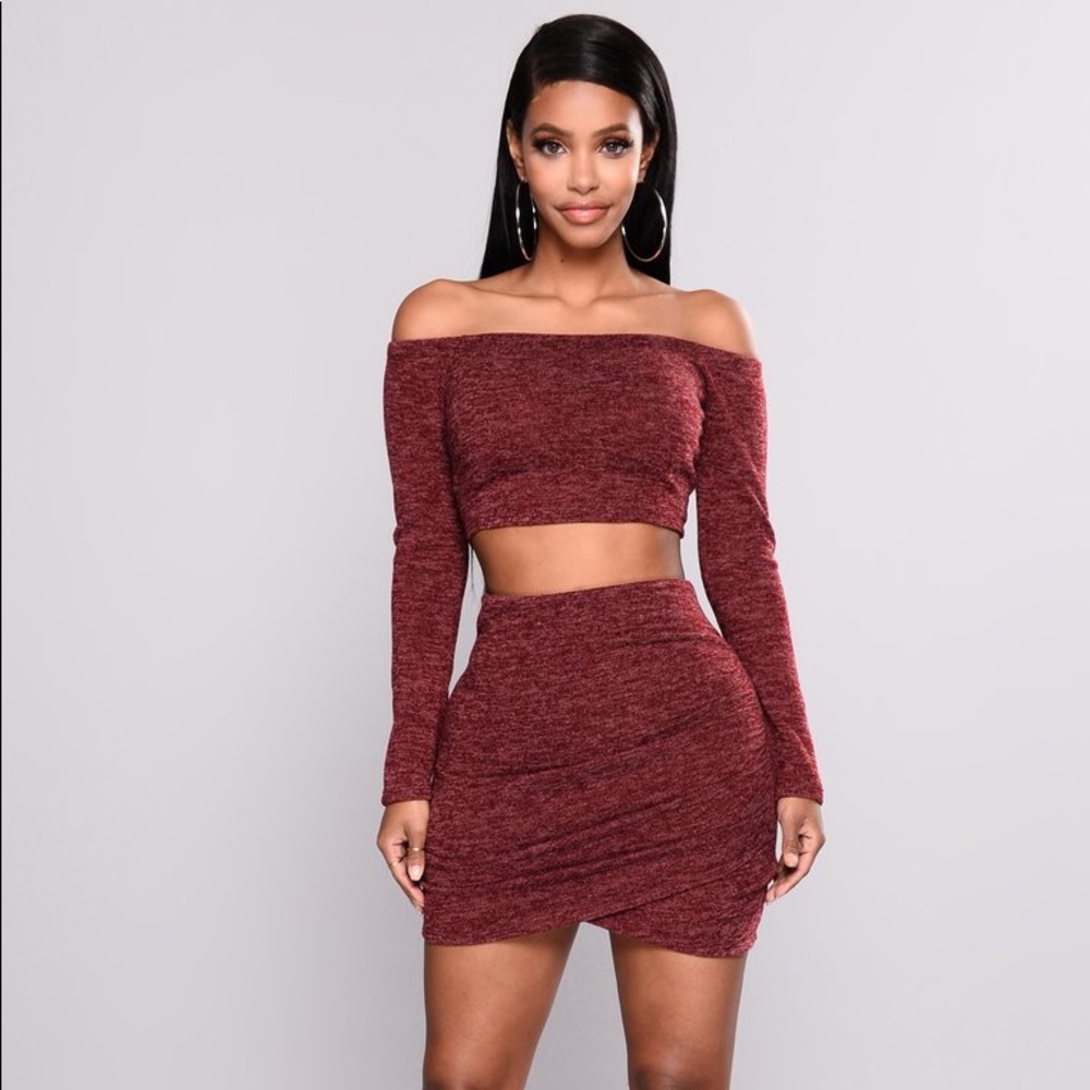 FASHION NOVA MAROON SKIRT SET